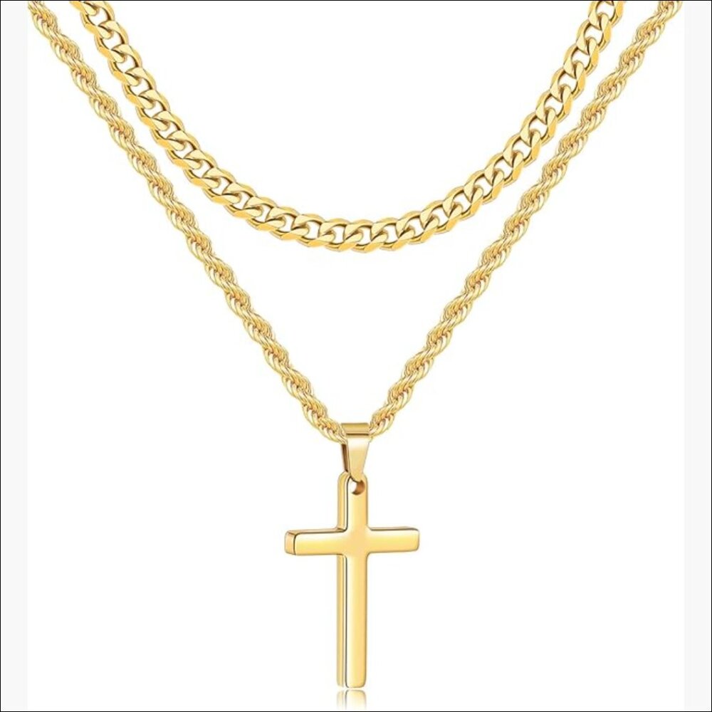 Stainless Steel Cross Necklace Chain, Layered Mens Jewelry Gift